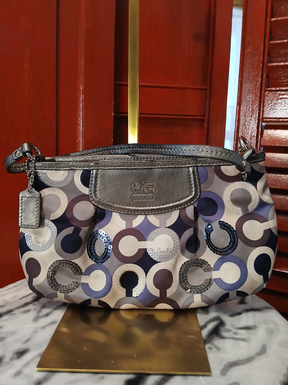 Coach Signature Circle Print Wristlet - Navy & Gray